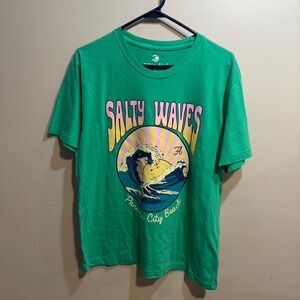 Ocean Drive Salty Waves Panama City Beach Green Graphic Tee Shirt Large LA11284‎